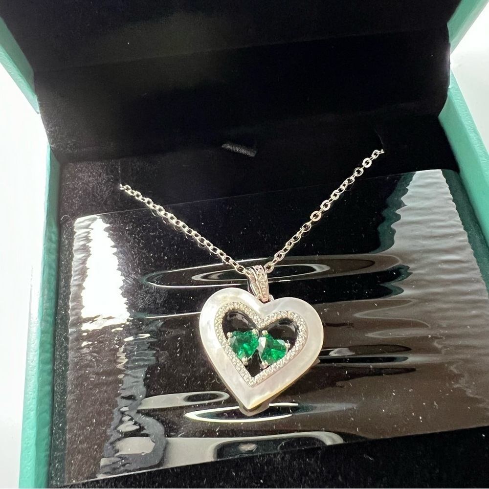 Louisa Secret Double Heart Birthstone Necklace Women Sterling Silver Emerald